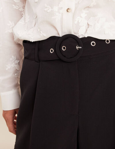 Pantalon droit 7/8&egrave;me taille haute noir femme