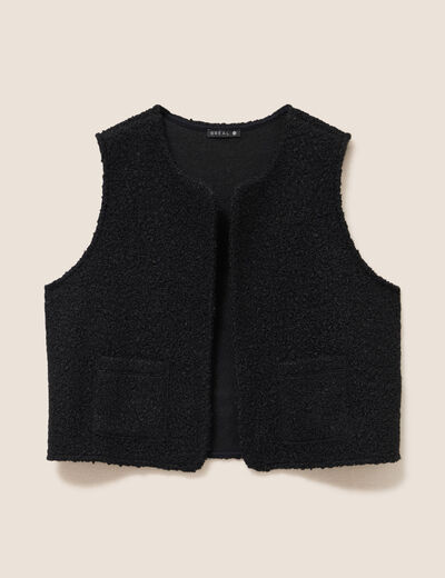 Gilet sans manches bouclette poches noir femme