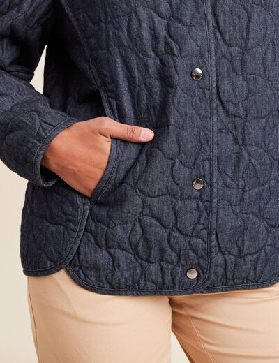 Doudoune doublée sans col denim brut femme
