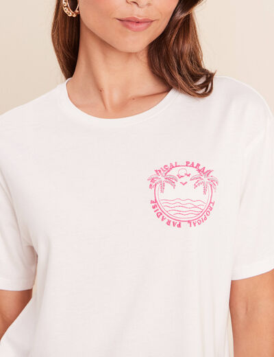 T-shirt broderie manches courtes ecru femme