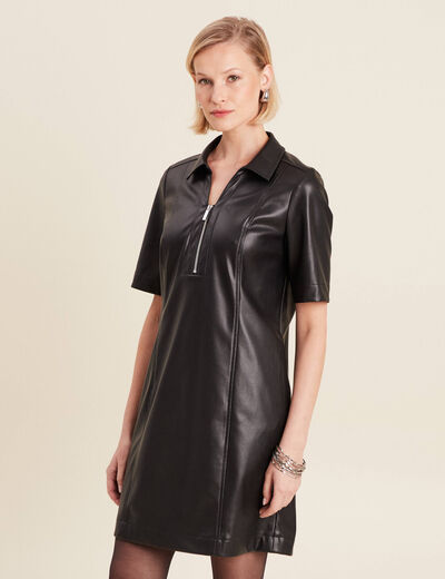 Robe droite simili cuir noir femme