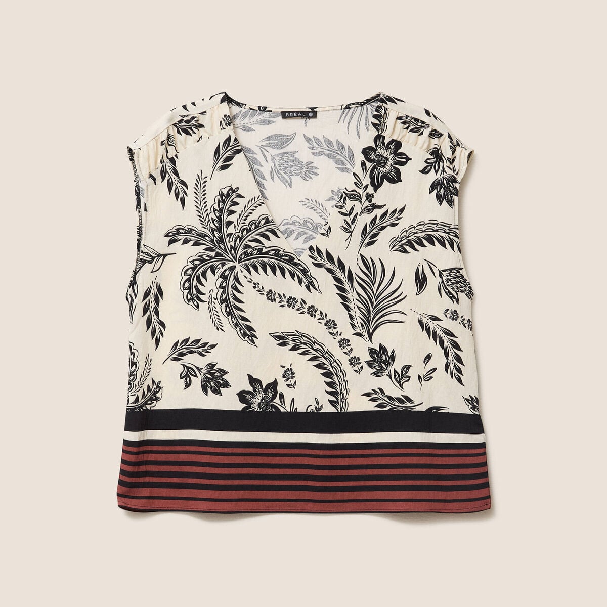 Blouse col v manches courtes fluide noir femme