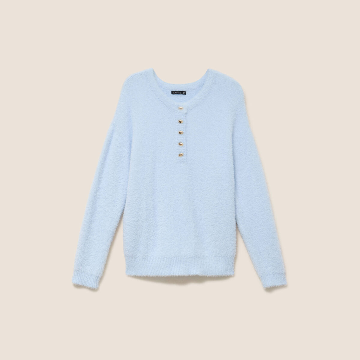 Pull col tunisien bleu pastel femme