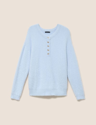 Pull col tunisien bleu pastel femme
