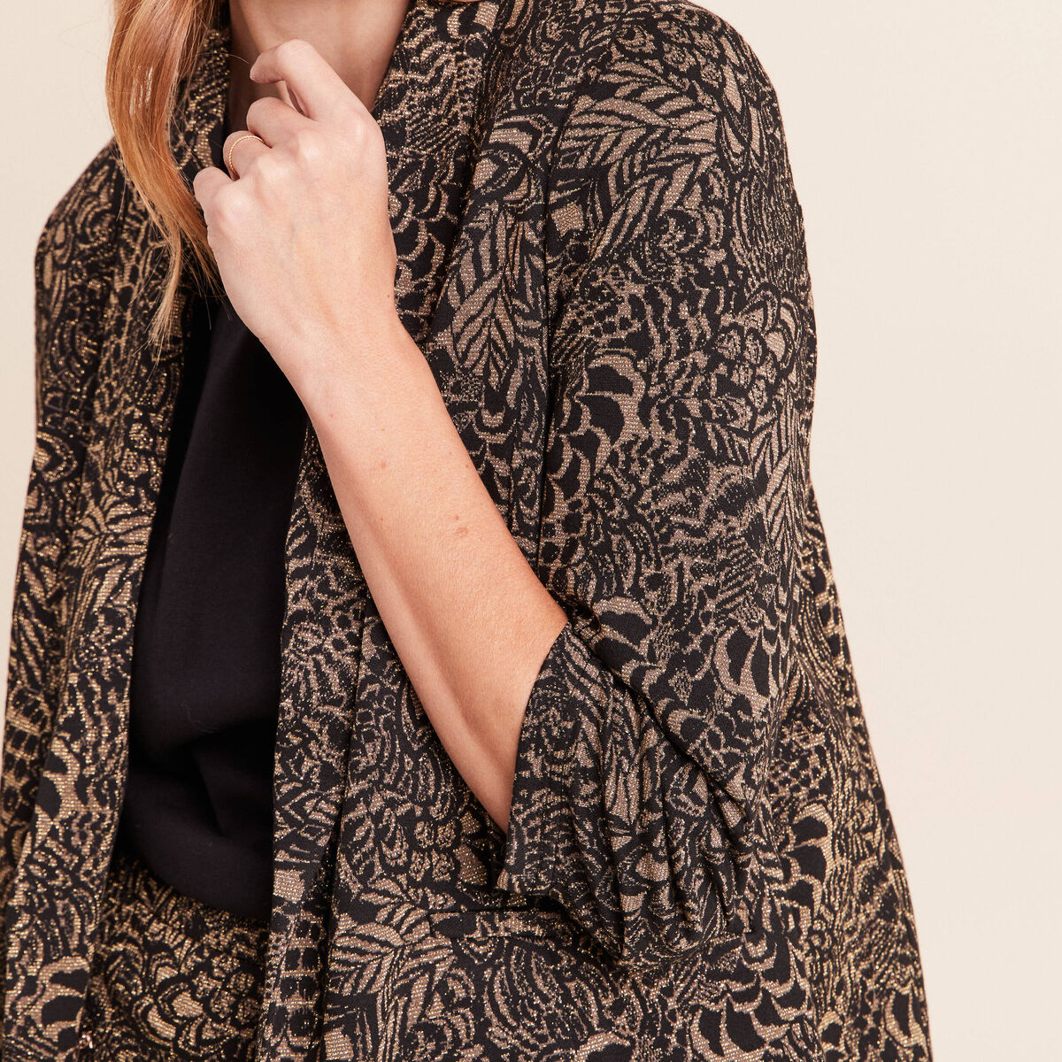 Veste cintr&eacute;e manches 3/4 col ch&acirc;le vert kaki femme