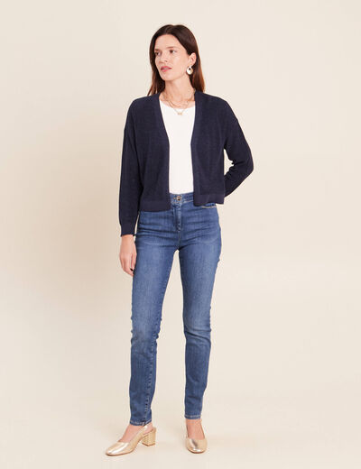 Gilet manches longues brillant bleu marine femme