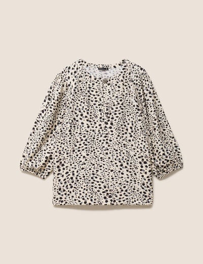 Blouse droite col rond manches 3/4 blanc femme