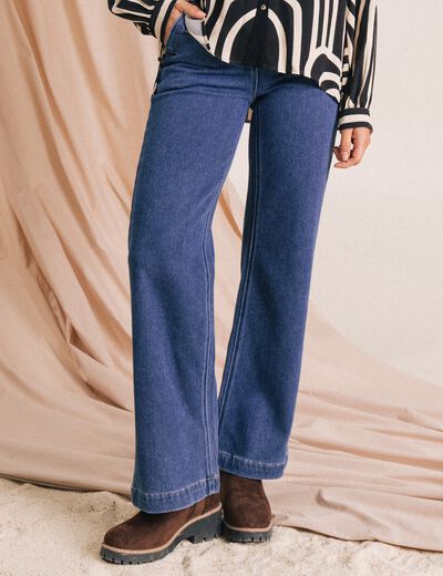 Jean large taille haute denim stone femme