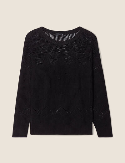 Pull manches longues ajouré noir femme