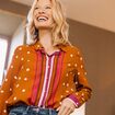Chemise manches longues marron cognac femme