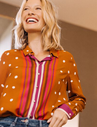 Chemise manches longues marron cognac femme