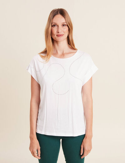 T-shirt manches courtes clous blanc femme