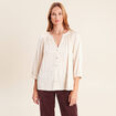 Chemise ample jacquard col v manches 3/4 blanc femme