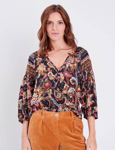 Blouse manches 3/4 bleu foncé femme
