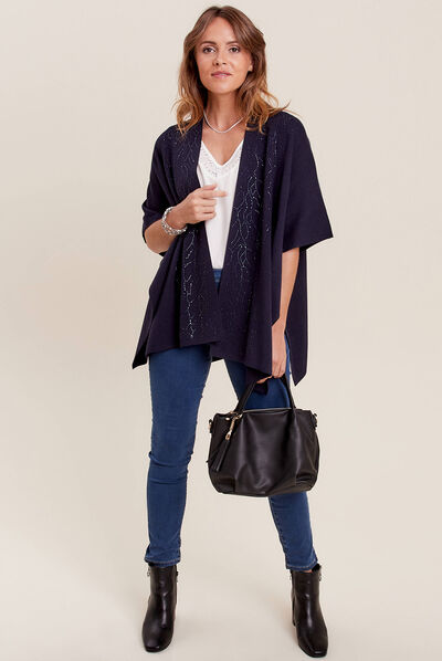Poncho avec strass bleu foncé femme