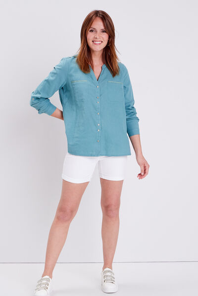 Chemise manches longues bleu gris femme