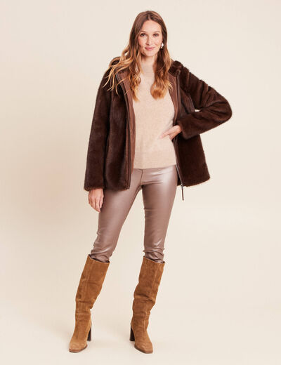 Pull cachemire col montant sable femme