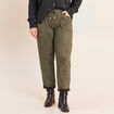 Pantalon coupe mom 7/8&egrave;me vert kaki femme