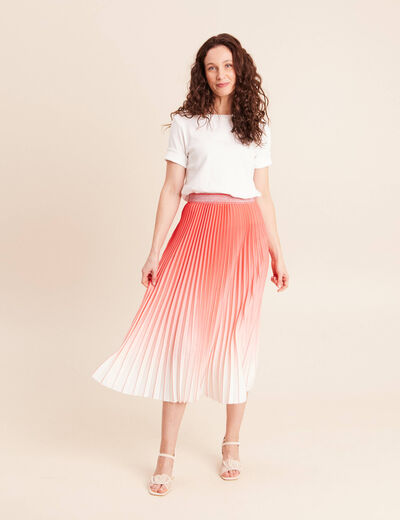 Jupe midi patineuse pliss&eacute;e rose vif femme
