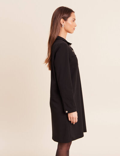 Robe droite courte en maille col chemise noir femme