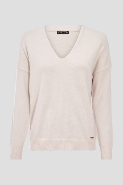 Pull manches longues creme femme