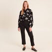 Chemise fluide brod&eacute;e manches longues noir femme