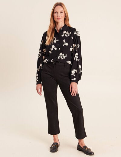 Chemise fluide brod&eacute;e manches longues noir femme