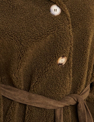 Poncho boutonn&eacute; ceintur&eacute; vert kaki femme