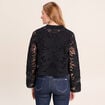 Gilet droit court col chemise dentelle noir femme