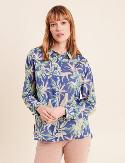 Chemise manches longues bleu femme