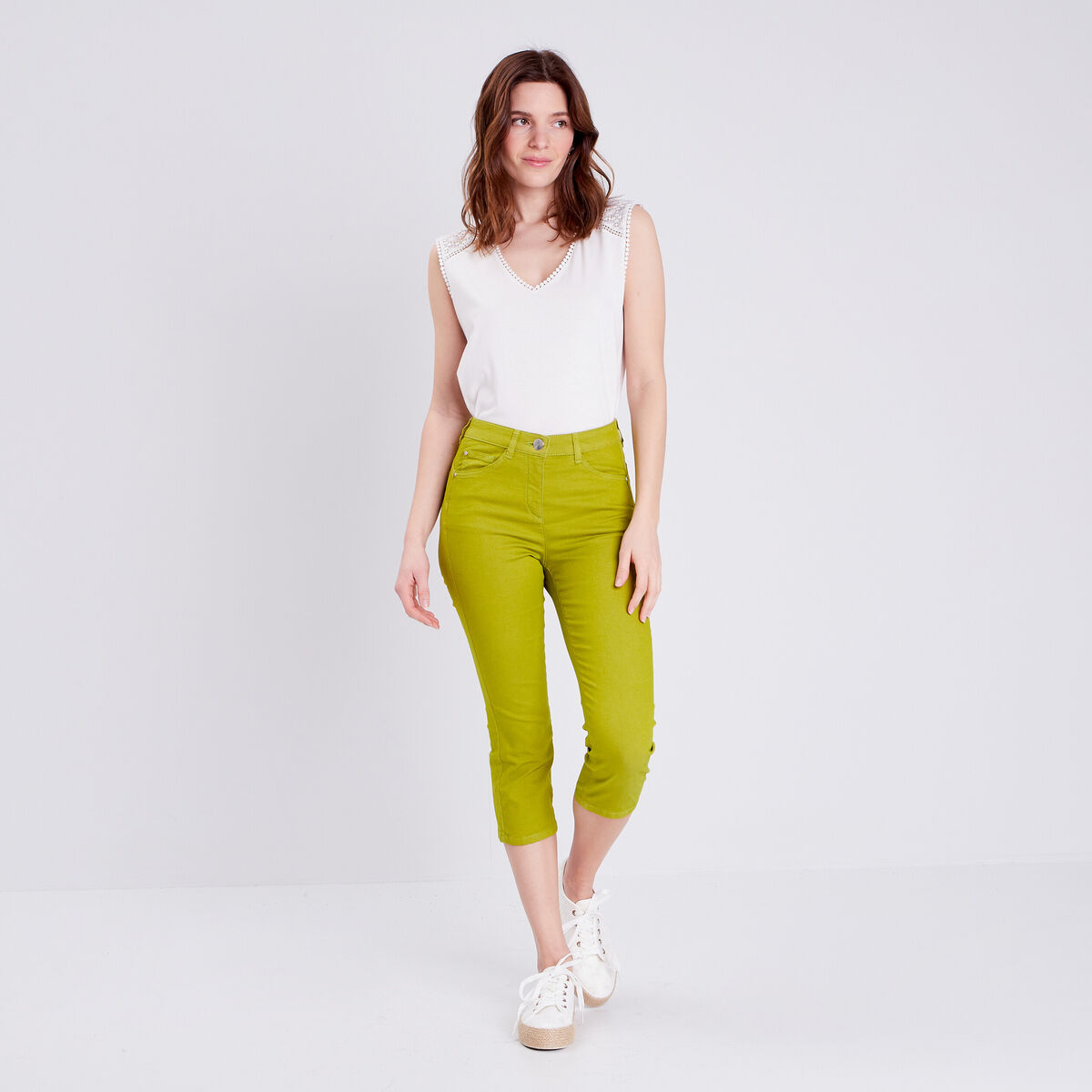 Pantacourt magique Le L&eacute;ger coupe droite vert olive femme