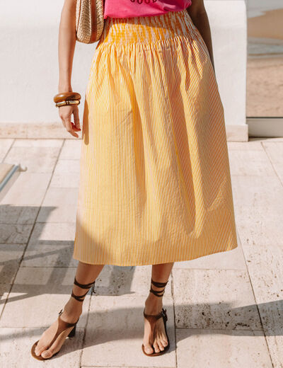 Jupe longue pliss&eacute;e orange femme