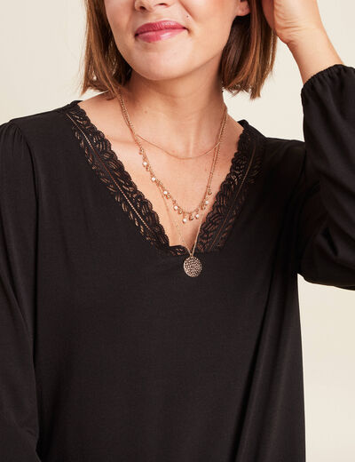 Blouse manches longues noir femme