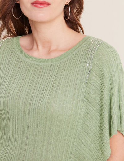 Pull manches courtes papillons vert émeraude femme