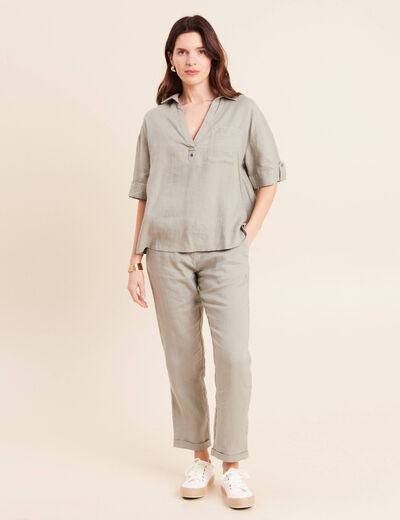 Blouse courte 100% lin vert clair femme