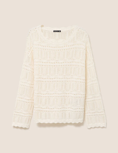 Pull col bateau manches longues ecru femme