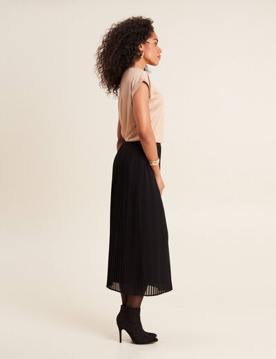 Jupe longue évasée plissée noir femme