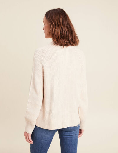 Gilet droit mi-long col rond creme femme