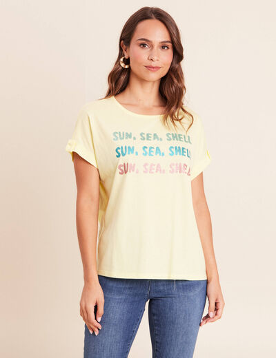 T-shirt col rond manches courtes jaune pastel femme
