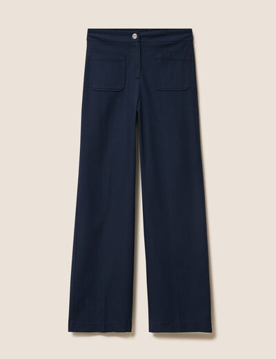 Pantalon droit taille haute bleu foncé femme