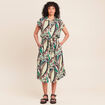 Robe fluide col chemise manches courtes vert femme