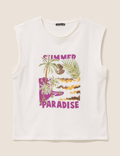 T-shirt col rond manches courtes ecru femme