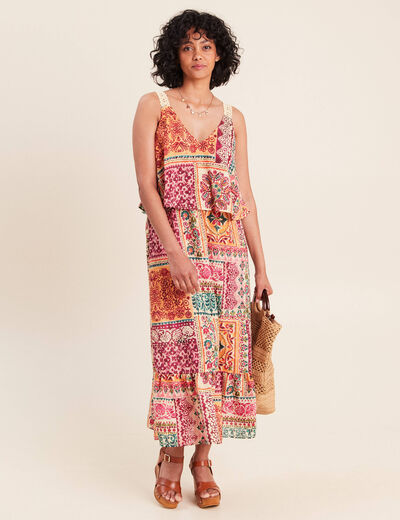 Robe fluide &eacute;vas&eacute;e &agrave; fines bretelles rose femme