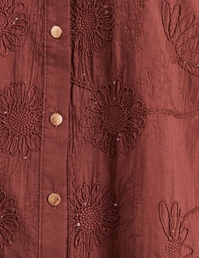 Blouse col tunisien manches 3/4 taupe femme