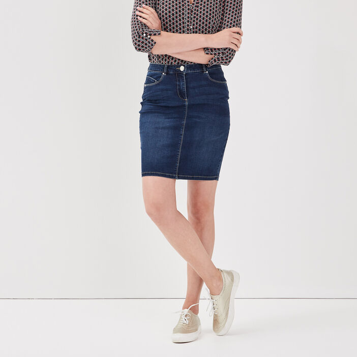 Jupe droite en jean denim brut femme