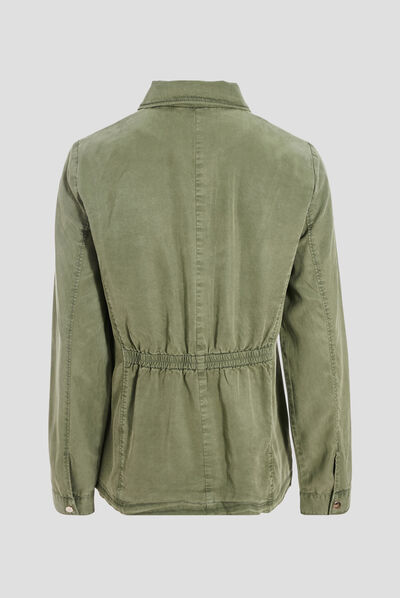 Veste droite boutonnée vert kaki femme