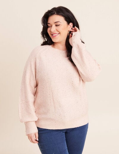 Pull col rond manches longues &agrave; sequins rose poudr&eacute;e femme
