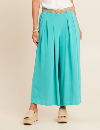Pantalon jupe-culotte large vert turquoise femme