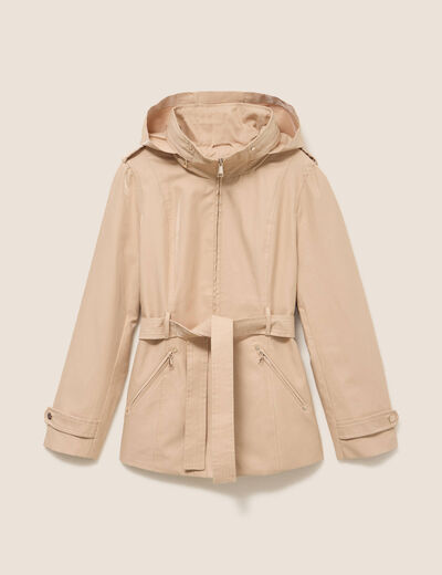 Parka droite ceintur&eacute;e beige femme