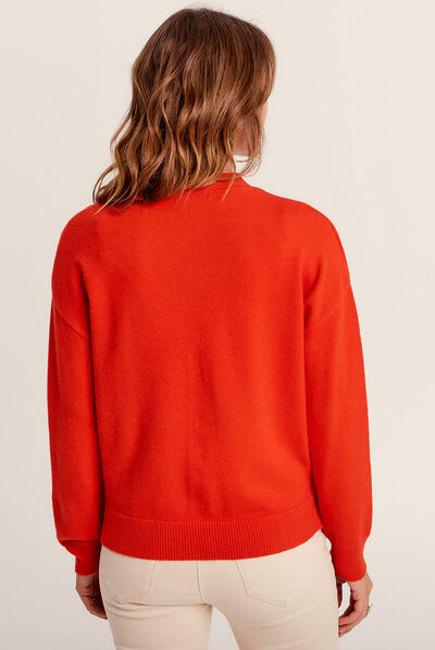 Gilet manches longues col en V orange femme